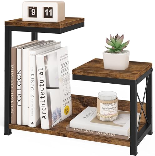 ELITEROO Desktop Shelf Organizer, 3 Tier Office Shelves, Wood Desk Organizers Storage Rack and Freestanding Display Shelf for Office, Dormitory, Home, Rustic Brown