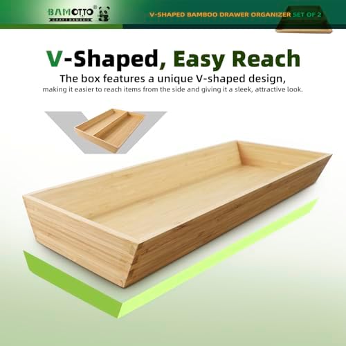 BAMOTTO CRAFTBAMBOO Long V-Shaped Bamboo Drawer Organizer Set of 2