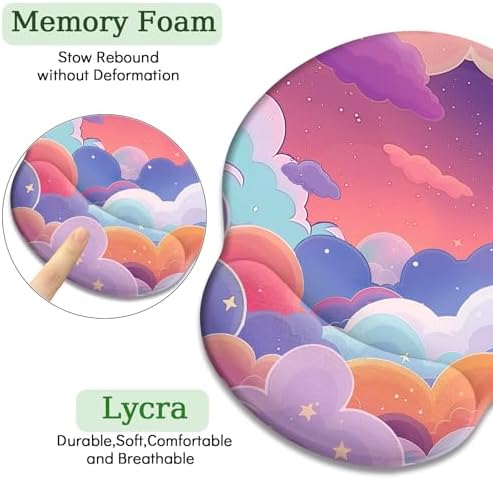 LIMKRIAN Purple Cloud Mouse Pad with Wrist Rest, Cute Small Mouse Pad