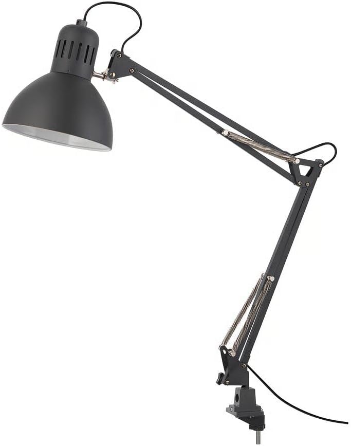 Adjustable Swing Arm Desk Lamp, Dark Gray Steel, 7 Inch Shade, LED Compatible, with Clamp Mount, 4.9 Ft Cord