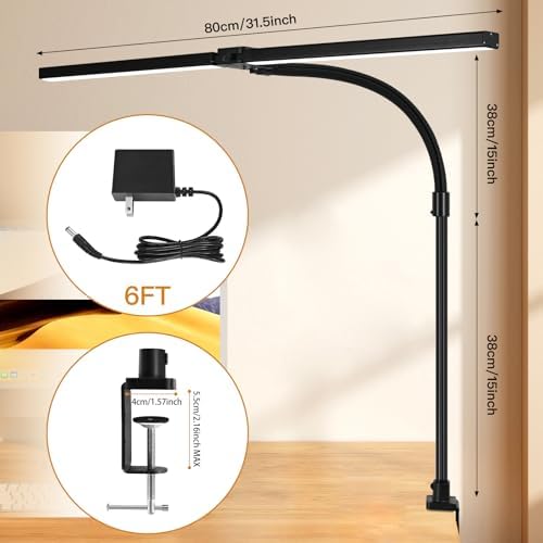LED Desk Lamp with Clamp, Dual Head Monitor Light, Remote