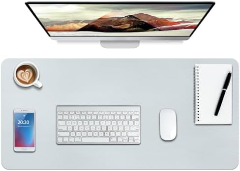 Boutilon Leather Desk Pad Protector,Non-Slip Mouse Pad,Laptop Desk Pad,Office Mouse Mat,Waterproof Leather Desk Blotter,Desk Writing Pad for Office and Home (L-Silver,35"x 17")