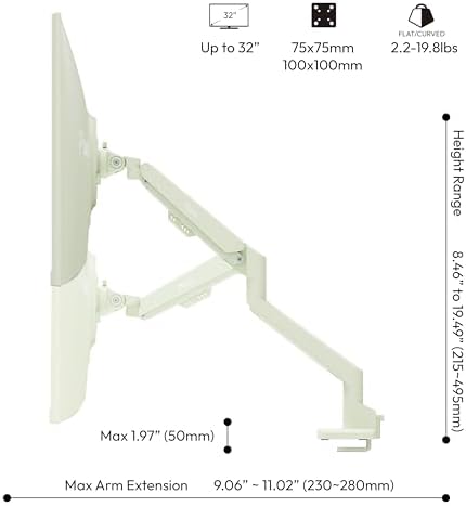 Pixio PS1S Wave Mint Green Single Monitor Arm Stand Desk Mount - Fits up to 32 inches Monitors and up to 19.8lbs. VESA Compatibility and Integrated Cable Management