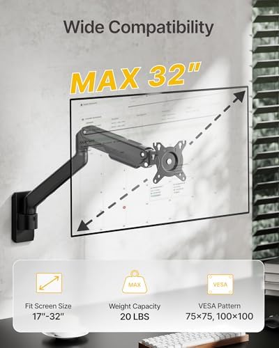 monTEK Single Monitor Wall Mount, Wobble-Free Spring, 17–32" Full Motion