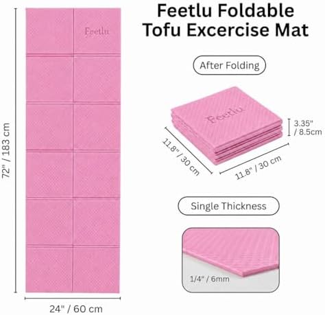 Foldable Yoga Mat, 72" x 24" x 6mm, Lightweight & Non-Slip