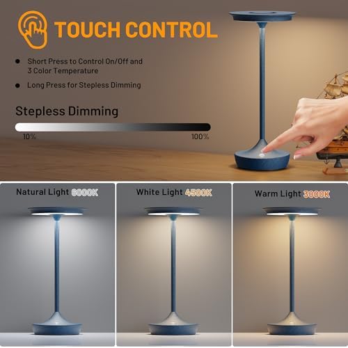LED Rechargeable Cordless Outdoor 6000mAh Battery Table Lamp 2-Pack Blue