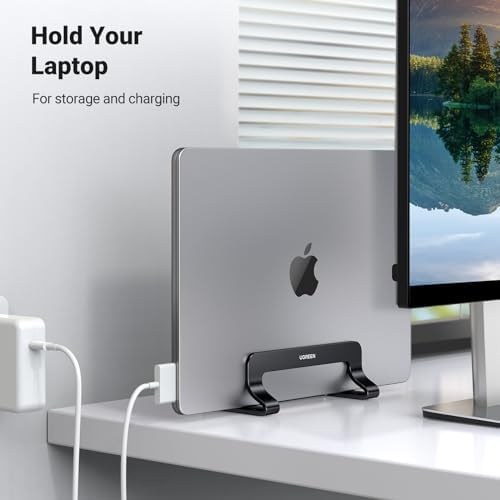 UGREEN Vertical Laptop Stand Holder for Desk Compatible with MacBook Pro, MacBook Air Stand Vertical Aluminum Adjustable for Up to 17.3 Inch Gaming Laptop, Black