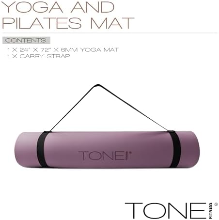 TONE Fitness 1/4" Yoga Mat, Non-Slip Exercise & Pilates Mat with Strap