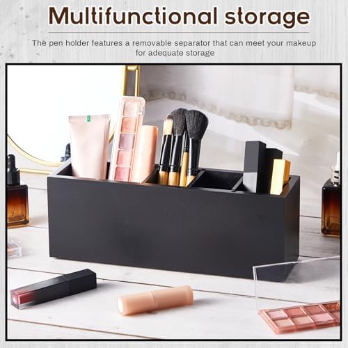 Jetec Wooden Pencil Pen Holder for Desk, Black, 5 Compartments