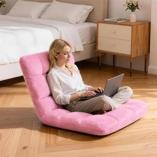 HOPERAN Folding Floor Chair with Back Support, 6 Adjustable Position