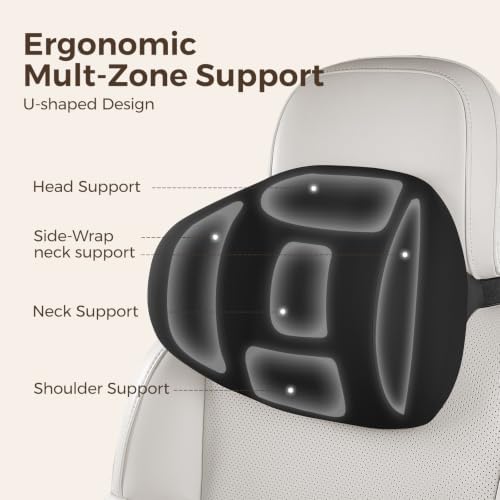 BABUR Ergonomic Memory Foam Car Headrest Pillow with Dual-Wing Support
