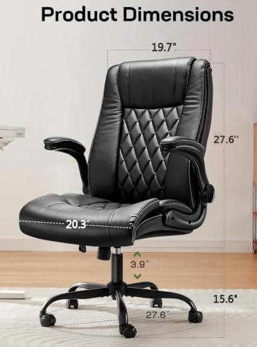 Marsail Executive Office Chair Ergonomic Desk Chair with Flip-up Armrests PU Leather Height-Adjustable Swivel Rolling Dark,Pack of 2