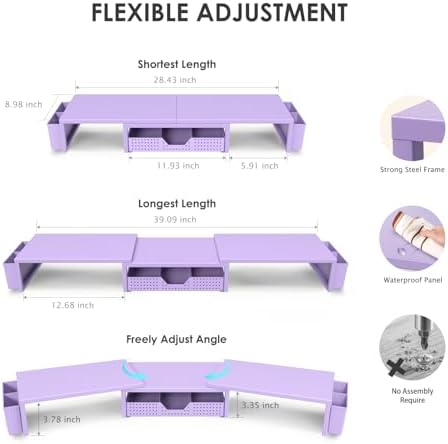 OPNICE Desk Organizers and Accessories, Dual Monitor Stand Riser with Drawer and 2 Pen Holders, Desk Shelf Printer Stand for Office Workspace Organizers, Desktop Organization (Purple)