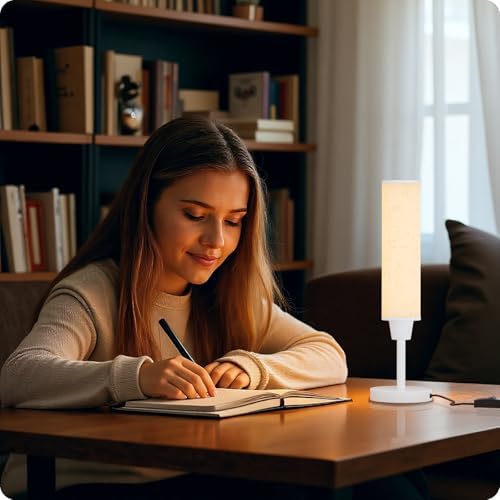Nukanu Table Lamp with Remote,White,Linen lampshade