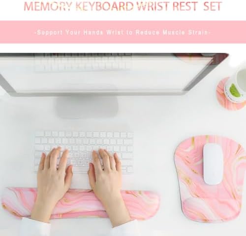 Memory Foam Ergonomic Keyboard Wrist Rest Pad and Mouse Wrist Rest Support Mouse Pad Set for Office Gaming Easy Typing-Pink Fluid