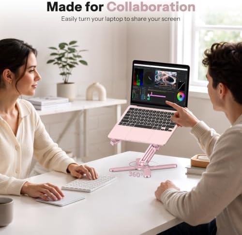 OMOTON LA10 360° Rotating Laptop Stand Riser Foldable for Desk, Pink