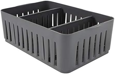 Simplify 3 Compartment Stackable Bin with Adjustable Dividers | Drawer Organizer | Storage Basket | Good for Office | Desk Supplies | Dorm | Bathroom | Accessories | Make Up | Grey (Pack of 12)