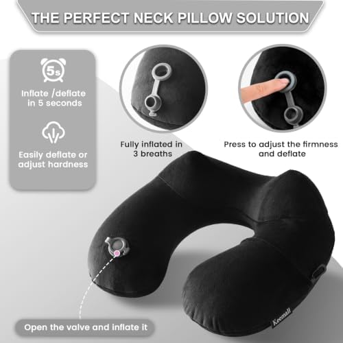 Keemall Portable Inflatable Travel Neck Pillow for Airplane, Car & Office
