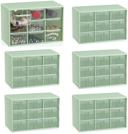 6 Pcs Small Drawer Organizer for Desk, Mini Desktop Drawer Organizer with 9 Clear Drawers, Plastic Desktop Craft Storage Box for Desk Office School Home 7.1" x 3. 8" x 4.6" (Green)