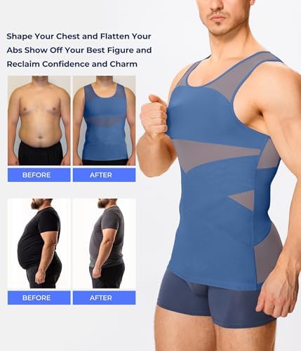 TAILONG Men's Compression Shirt for Body Shaper Slimming Vest Tight Tummy Underwear Tank Top