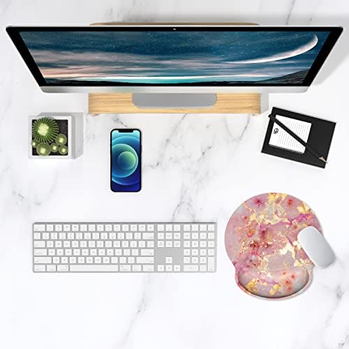 ITNRSIIET Ergonomic Mouse Pad with Wrist Support Wrist Rest Smooth Surface Non-Slip Rubber Base Comfortable Office Supplies Pain Relief, 9.8 x 9.1 inches, Pink Gold Abstract