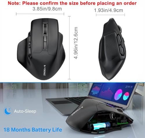 E-YOOSO Large Bluetooth Wireless Mouse for Big Hands, 6 Buttons, 4800 DPI