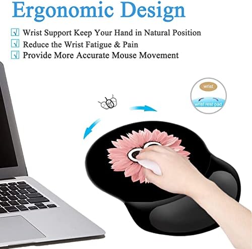 Ergonomic Mouse Pad with Wrist Support, Pain Relief Comfort Wrist Rest Pad with Non-Slip PU Base for Gaming, Home, Office & Travel (Dog Paw Print Pink Flowers)