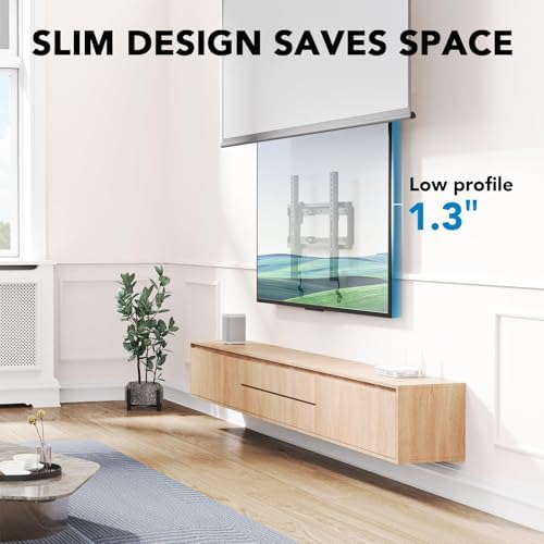 Pipishell Tilt TV Wall Mount Bracket Low Profile for Most 23-55 Inch LED LCD OLED 4K Flat Curved TVs up to 99lbs Max VESA 400x400mm, 8° Tilting for Anti-Glaring, Fits 8-16 inch Wood Stud