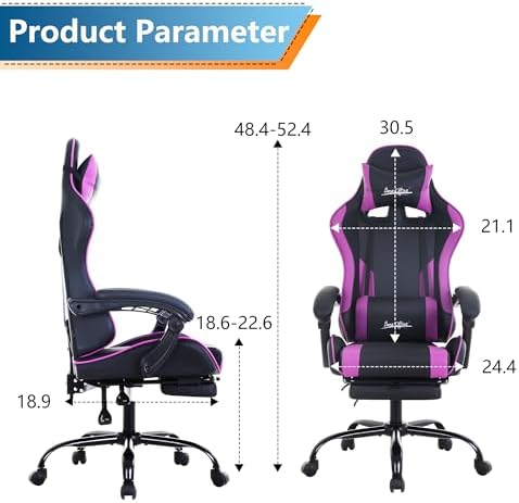 PayLessHere Ergonomic Racing Desk Chair Computer Chair Gaming Chair with Footrest Lumbar Support Headrest Armrest Task Rolling Swivel Ergonomic E-Sports Adjustable PC Gamer Chair (Purple)