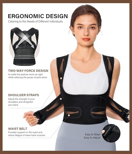 URSEXYLY Back Brace Posture Corrector for Women and Men, Breathable Shoulder Brace, Upper and Lower Back Pain Relief, Adjustable Full Back Support(Small,Black)