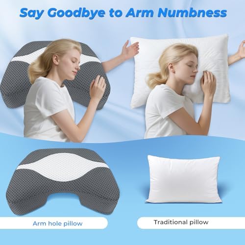 Side Sleeper Pillow with Arm Hole, Shoulder Relief System for Rotator Cuff