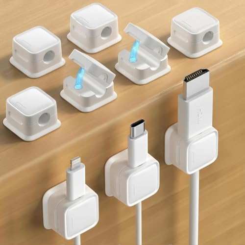 Cord Organizer, Magnetic Cable Clips, Under Desk Management, 9 Pack, White