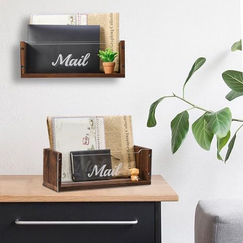 Solid Wood Letter Holder with 2 Slots Clear Acrylic Dividers