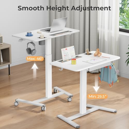 Mobile Standing Desk with Drawer, 35"×20" Small Desk, White