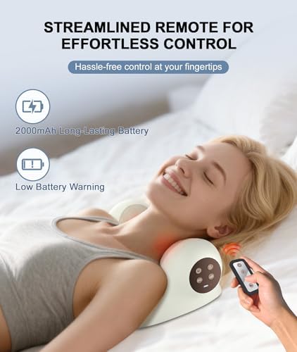 Neck Massager with Heat, Red Light & Vibration Adjustable, Heated Neck Stretcher with 3 Modes, Rechargeable Cervical Traction Device for Pain Relief & Muscle Relaxation, Gift for Women Men