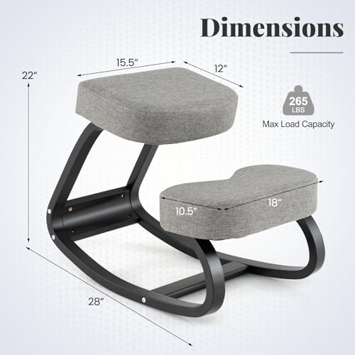 GIANTEX Ergonomic Kneeling Chair, Rocking Posture Chair with Padded Cushion, Knee Chair for Back Neck Pain Relief, Wooden Kneeling Desk Chair for Home Office