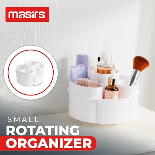 Masirs Small 360 Rotating Makeup Organizer, 5 Compartments, Round White