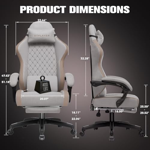 GTPLAYER Gaming Chair, Ergonomic Computer Chair with Footrest and Lumbar Support, High Back Recliner Chair 350lbs, Height Adjustable for Home Office, Light Brown