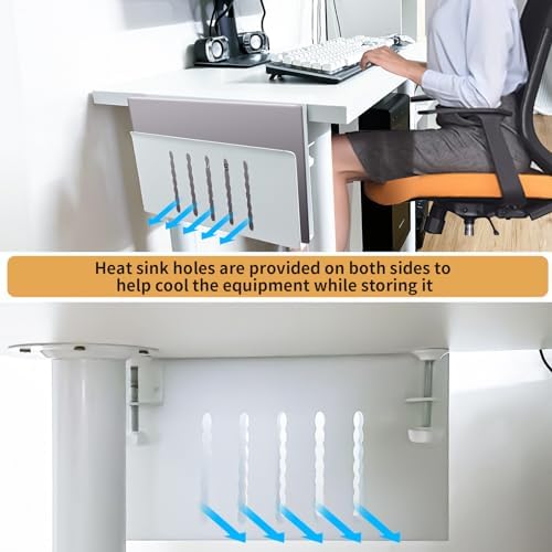 Desk Side Storage, Under Desk Storage, No Drill Steel Hanging Desk Organizer, Laptop Holder, Table Hanging Storages Holder for Office & Home (White)