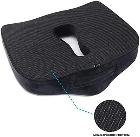 Memory Foam Lumbar Pillow and Seat Cushion Combo, Ergonomic, Orthopedic, Lower Back Support, Premium Washable Velvet Covers with Non-Slip Bottom, Ideal for Office Chairs and Car Seats (Black)