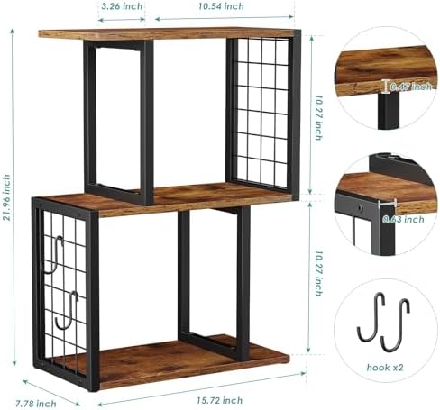 Desktop Bookshelf,3-Tier Desk Organizer Shelf with Hooks Desk Organization Deals for Office Storage Rustic Brown