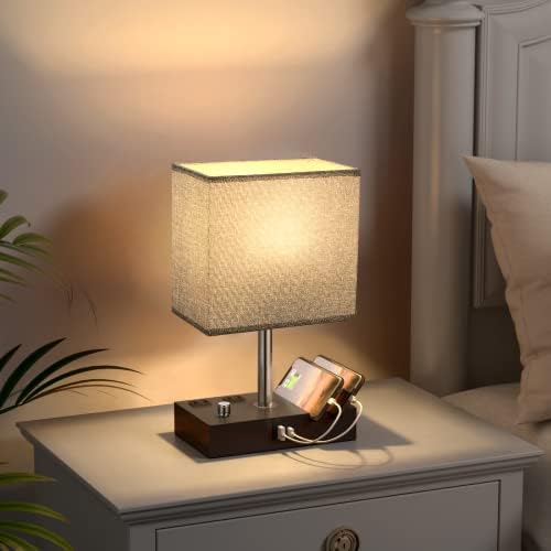 Kakanuo Grey Bedside Table Lamps Set of 2 - Dimmable, USB C+A, 2 AC Outlets