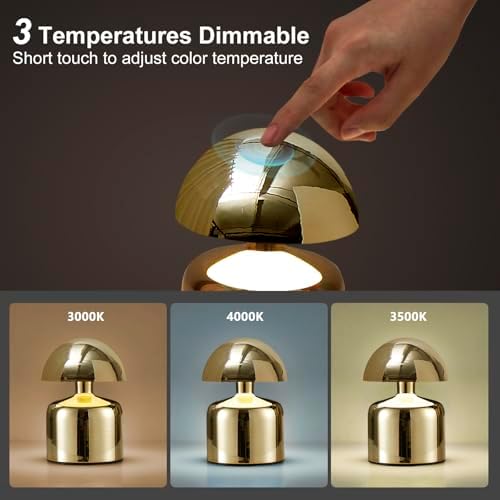 SAIWEYA Modern Cordless Mushroom Small Table Lamp, Dimmable Touch Battery