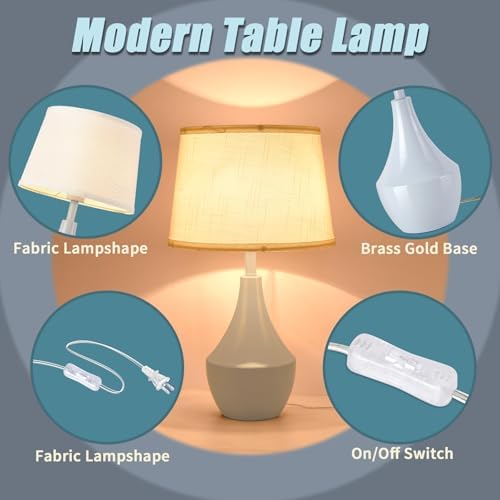 Blue Gold Table Lamps Set of 2, 19.3" Modern Bedside Table Lamp for Bedroom Nightstand, Cute Table Lamps for Living Room, Office Desk, End of Table