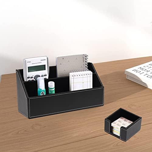 6 Piece Office Supplies/Desk Organizer Set with Desktop Leather Writing Pad,File Paper Tray,Magazine folder Holder, Pen Cup,Sticky Note Holder,Letter Mail Sorter,Workspace Decor for Women Men Black