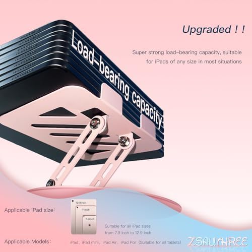 360° Rotating Tablet Stand - Pink |Adjustable Dual Rotary Shaft,Folding Design | Fits iPads & Tablets Up to 13" | Ideal for Work,Painting,Office,Travel,Home
