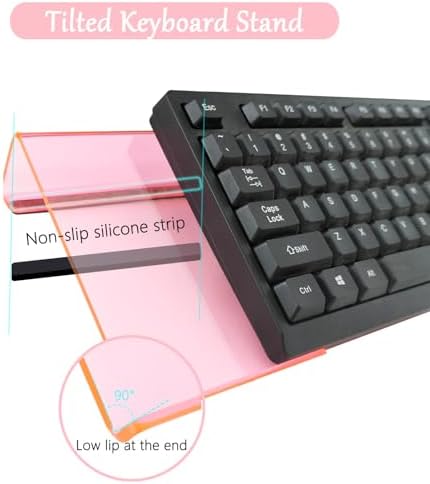 Computer Keyboard Stand Pad with Gel Wrist Rest Keyboard Pad Support with Comfortable Wrist Pad Easy Typing Ergonomic Tilted Acrylic Transparent Keyboard Riser Holder for Desktop Office Home Pink