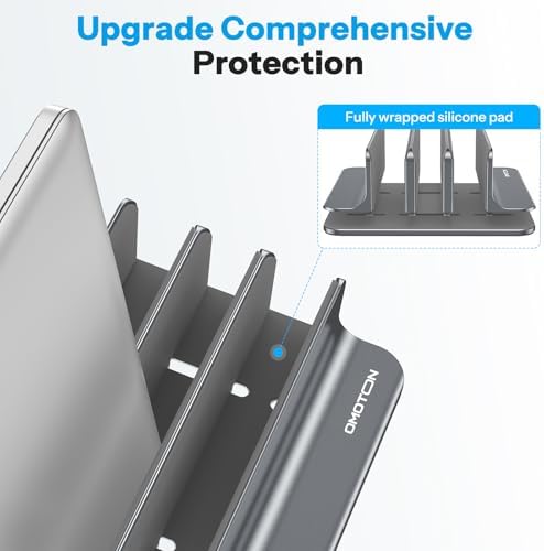 OMOTON 3-Slot Multiple Vertical Laptop Stand, Fits All MacBook, Grey