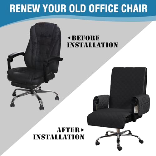 H.VERSAILTEX Water-Resistant Office Chair Protector – Universal High-Back Cover with Non-Slip Buckles, Fits Executive,Gaming and Desk Chairs (Black/Grey, Washable)