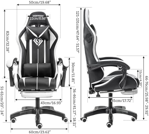 HOFFREE RGB Gaming Chair with Speakers Massage LED Lights Game Chair-White